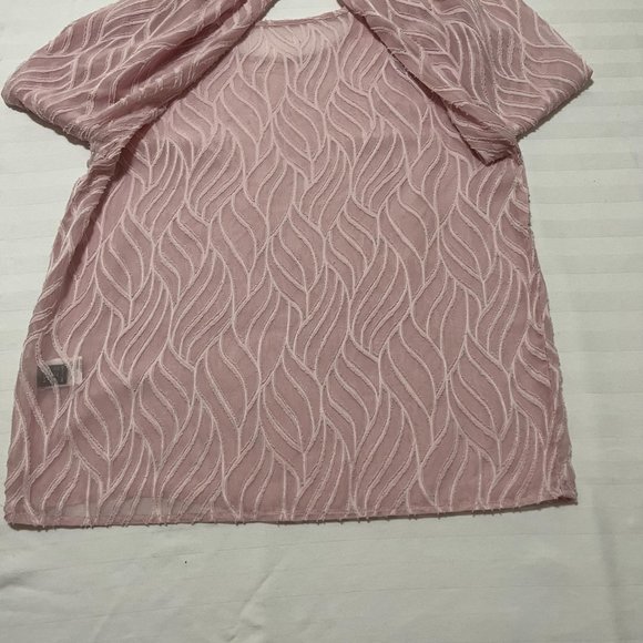 SHEIN Womens Size Large Sheer Pink Textured Long Sleeve Boho Shirt Top - Picture 4 of 5